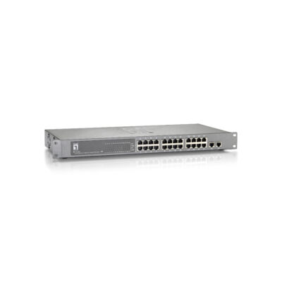 LevelOne 26 portos gyors Ethernet PoE kapcsoló - 2 x Gigabit SFP / RJ45 Combo - 802.3at / af PoE - 24 PoE kimenet - 500 W - Gyors Ethernet (10/100) - Teljes duplex