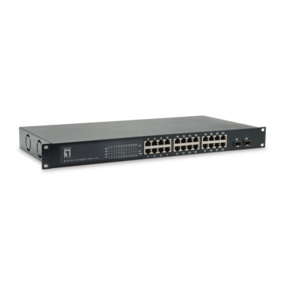 LevelOne 26-Port Gigabit PoE Switch - 2 x SFP - 24 PoE Outputs - 802.3at/af PoE - 500W - Unmanaged - Gigabit Ethernet (10/100/1000) - Full duplex - Power over Ethernet (PoE) - Rack mounting GEP-2622W500