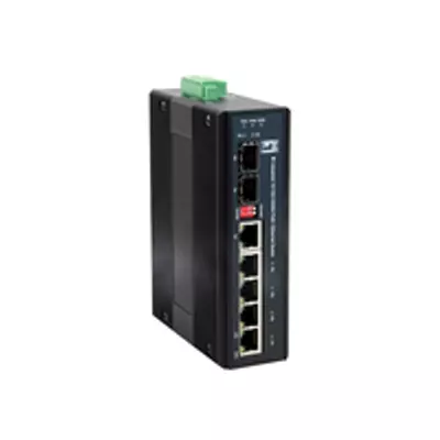 LevelOne 6-Port Gigabit PoE Industrial Switch - 802.3at/af PoE - 4 PoE Outputs - 1 x SFP - 1 x SFP/RJ45 Combo - DIN-Rail - -40°C to 75°C - 126W - voltage booster - Gigabit Ethernet (10/100/1000) - Full duplex - Power over Ethernet (PoE) - Wall mountable