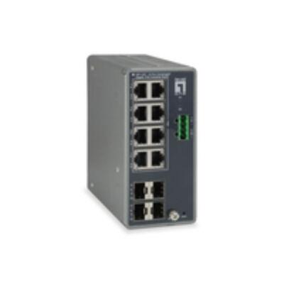 LevelOne 12-Port Gigabit PoE Industrial Switch - 8 PoE Outputs - 802,3at/af PoE - 240W - 4 x SFP - DIN-Rail - Gigabit Ethernet (10/100/1000) - Power over Ethernet (PoE) IGP-1221